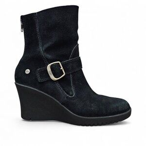 UGG Gissella Womens Suede Sheepskin Shearling Wedge Zip Black Ankle Boots 5593